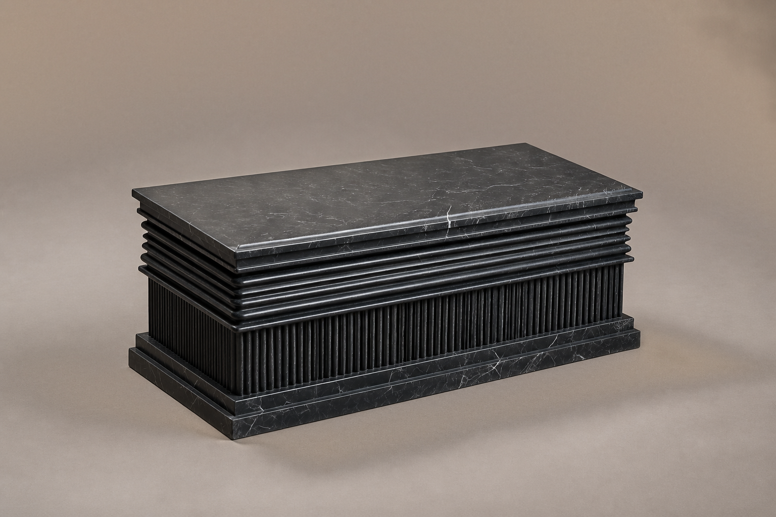 Ribbed Horizontal Base Plinth black marble plinth base by 1-OPH, three-quarter studio view