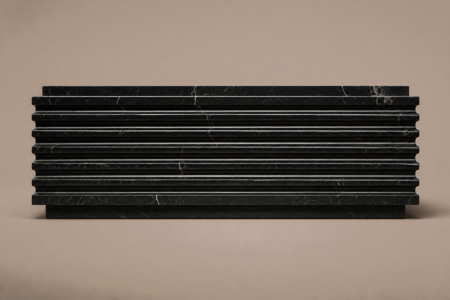 Ribbed Horizontal Base Wide black marble plinth base by 1-OPH, side elevation