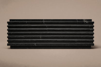 Ribbed Horizontal Base Wide black marble plinth base by 1-OPH, side elevation