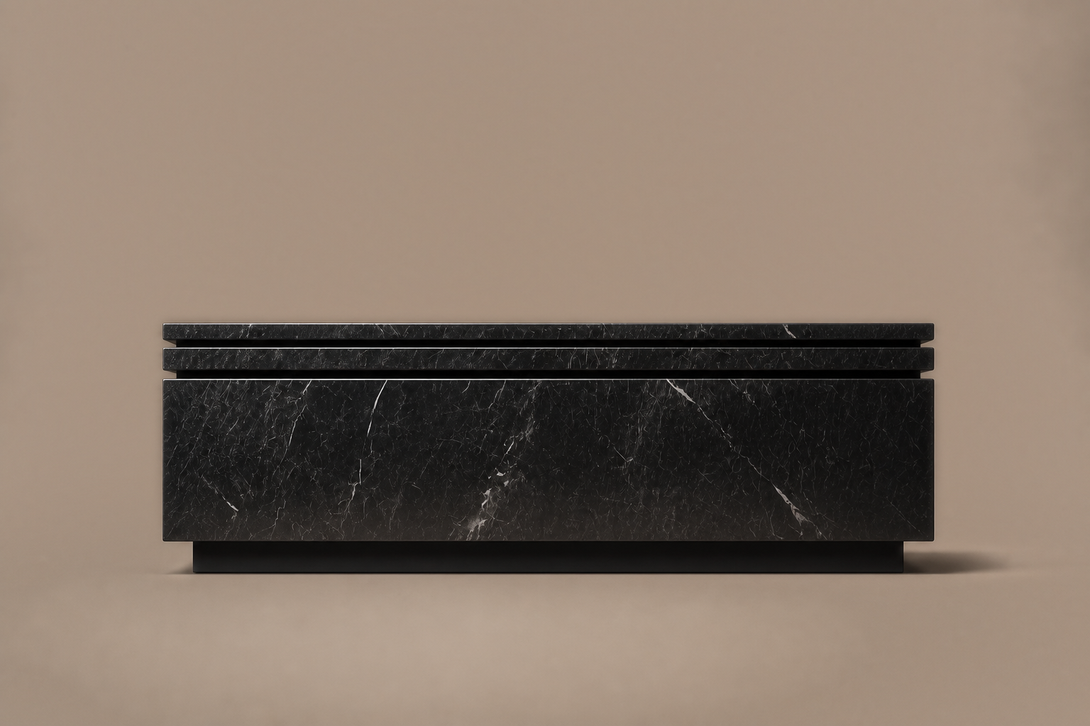 Shadow-Gap Base Deep black marble plinth base by 1-OPH, side elevation
