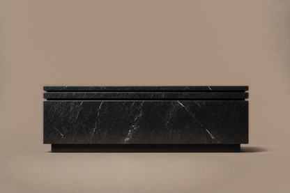 Shadow-Gap Base Deep black marble plinth base by 1-OPH, side elevation