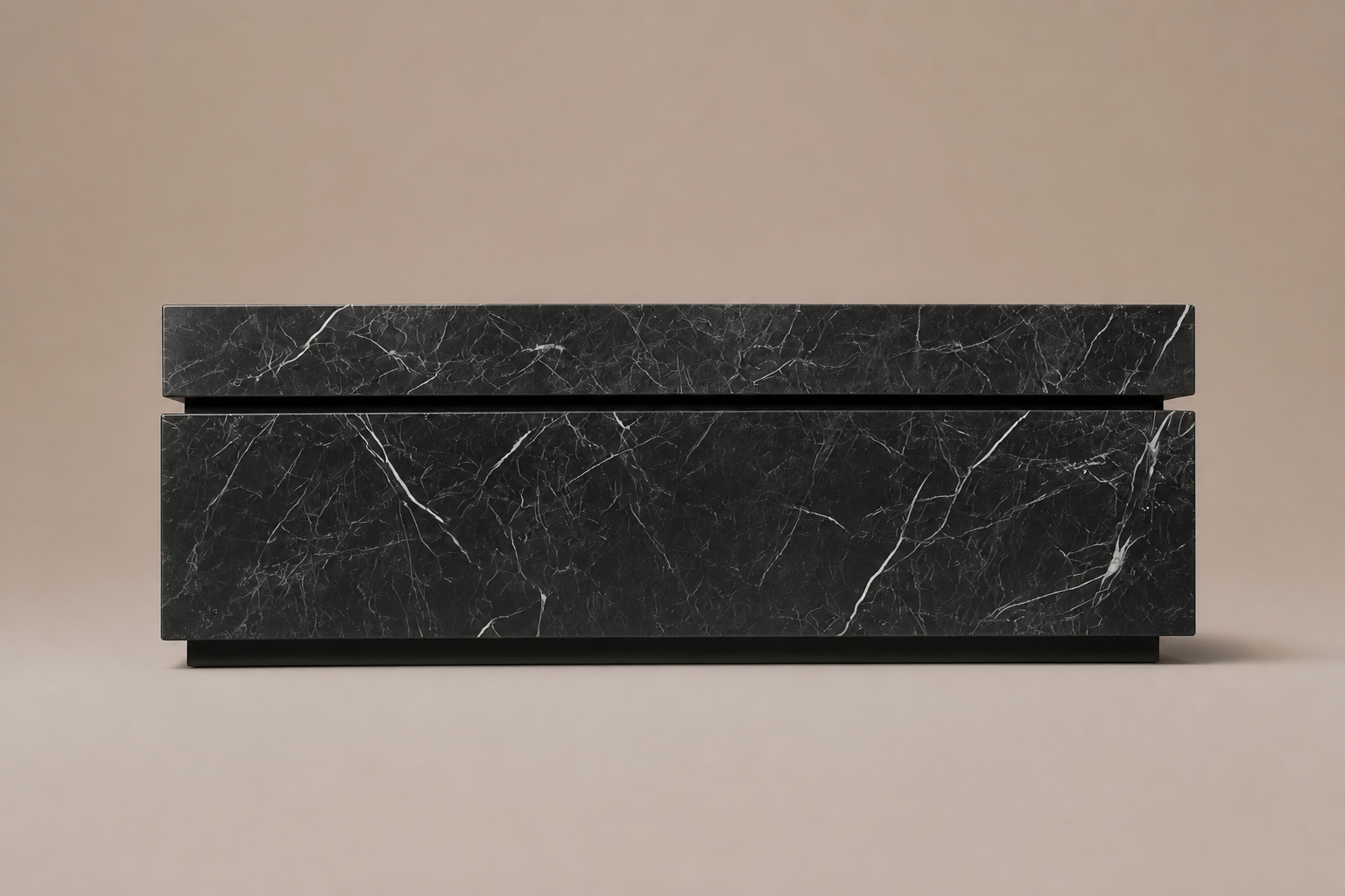 Shadow-Gap Base Split black marble plinth base by 1-OPH, side elevation