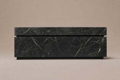 Shadow-Gap Base Split black marble plinth base by 1-OPH, side elevation