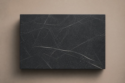 Shadow-Gap Base Split black marble plinth base by 1-OPH, overhead view