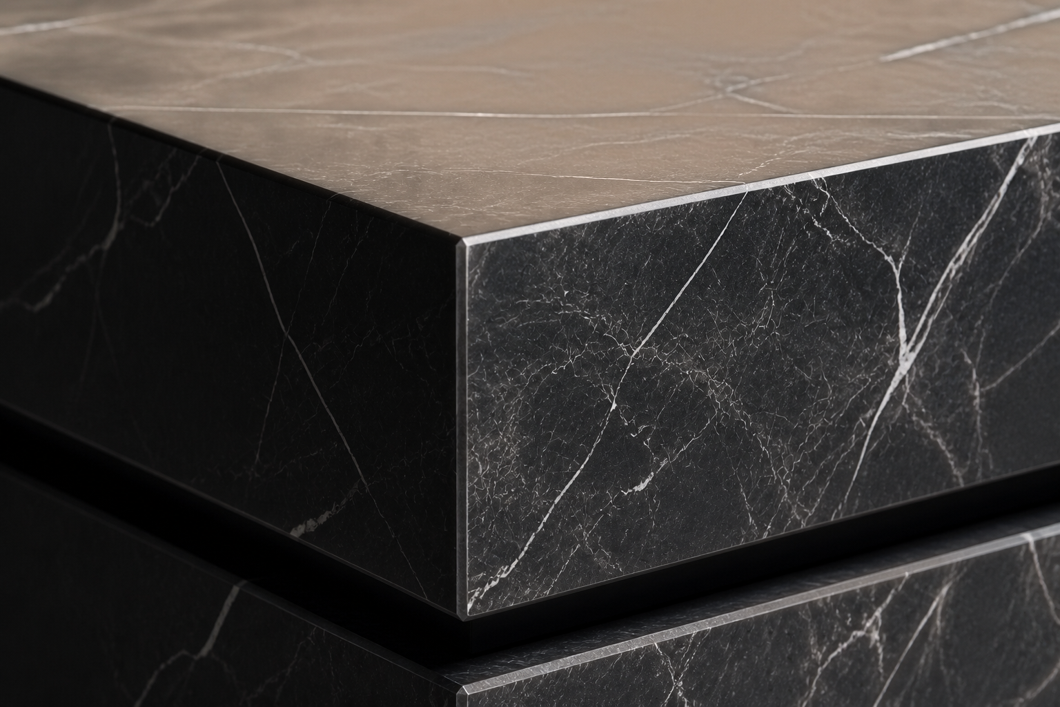 Shadow-Gap Base Split black marble plinth base by 1-OPH, surface detail