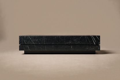 Shadow-Gap Base Low black marble plinth base by 1-OPH, side elevation