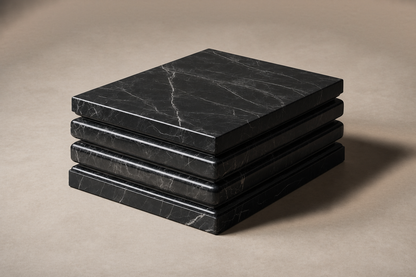Triple Bullnose Base Square black marble plinth base by 1-OPH, three-quarter studio view