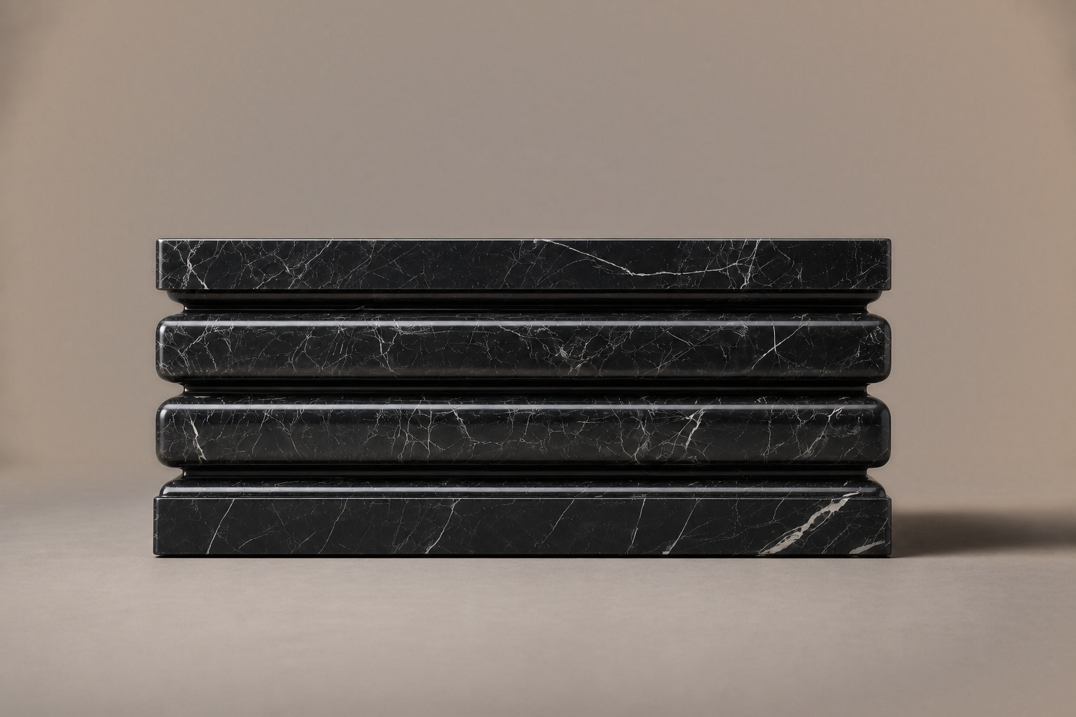 Triple Bullnose Base Square black marble plinth base by 1-OPH, side elevation