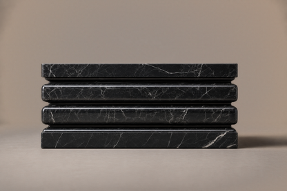 Triple Bullnose Base Square black marble plinth base by 1-OPH, side elevation