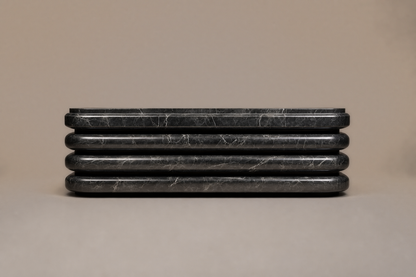 Triple Bullnose Base Rounded black marble plinth base by 1-OPH, side elevation