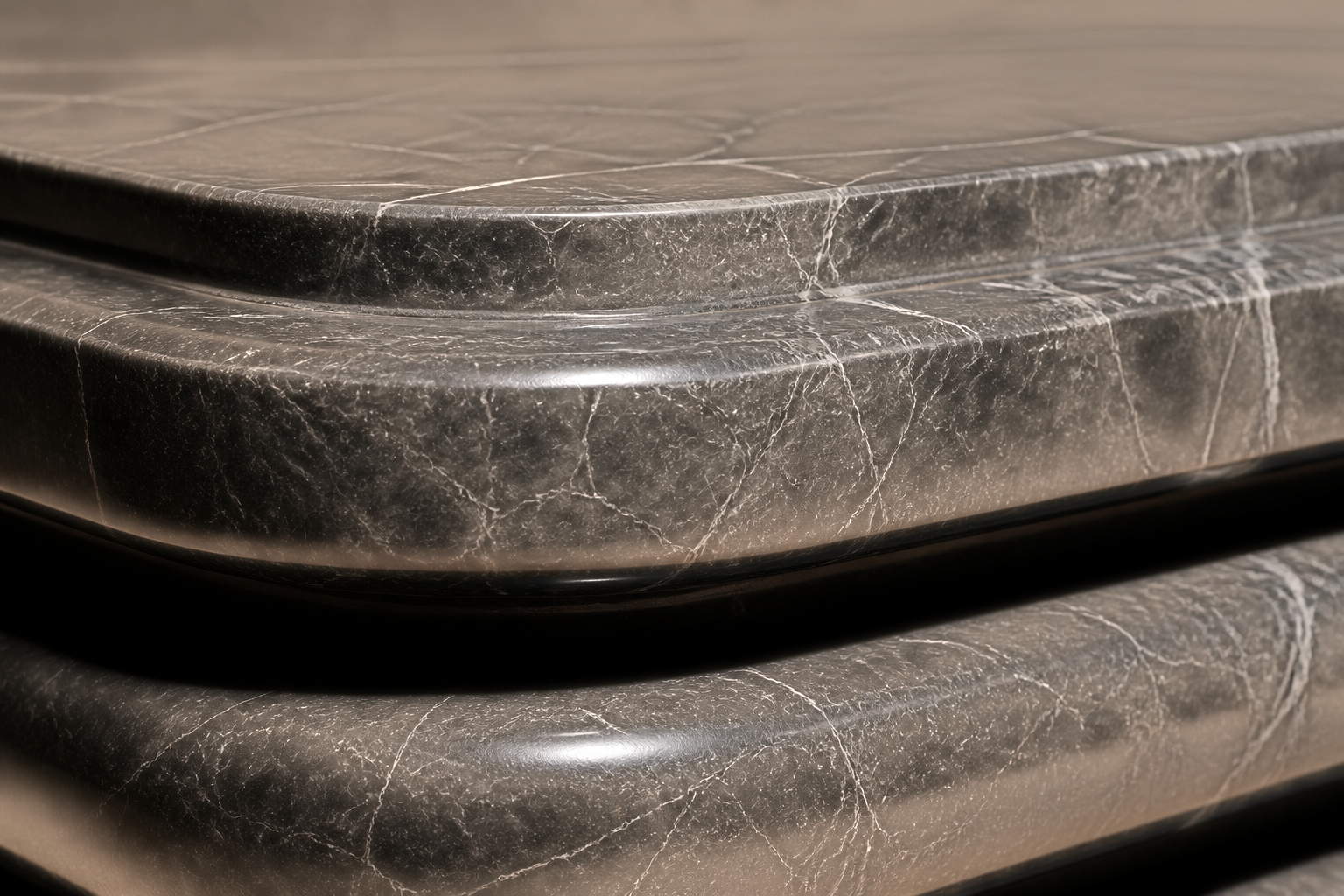 Triple Bullnose Base Rounded black marble plinth base by 1-OPH, surface detail