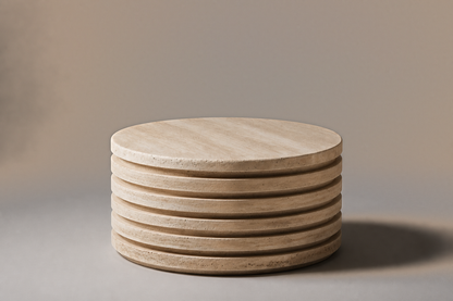 Travertine Stacked Base silver travertine plinth base by 1-OPH, three-quarter studio view