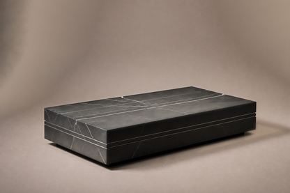 Wire-Line Base Plain black marble plinth base by 1-OPH, three-quarter studio view