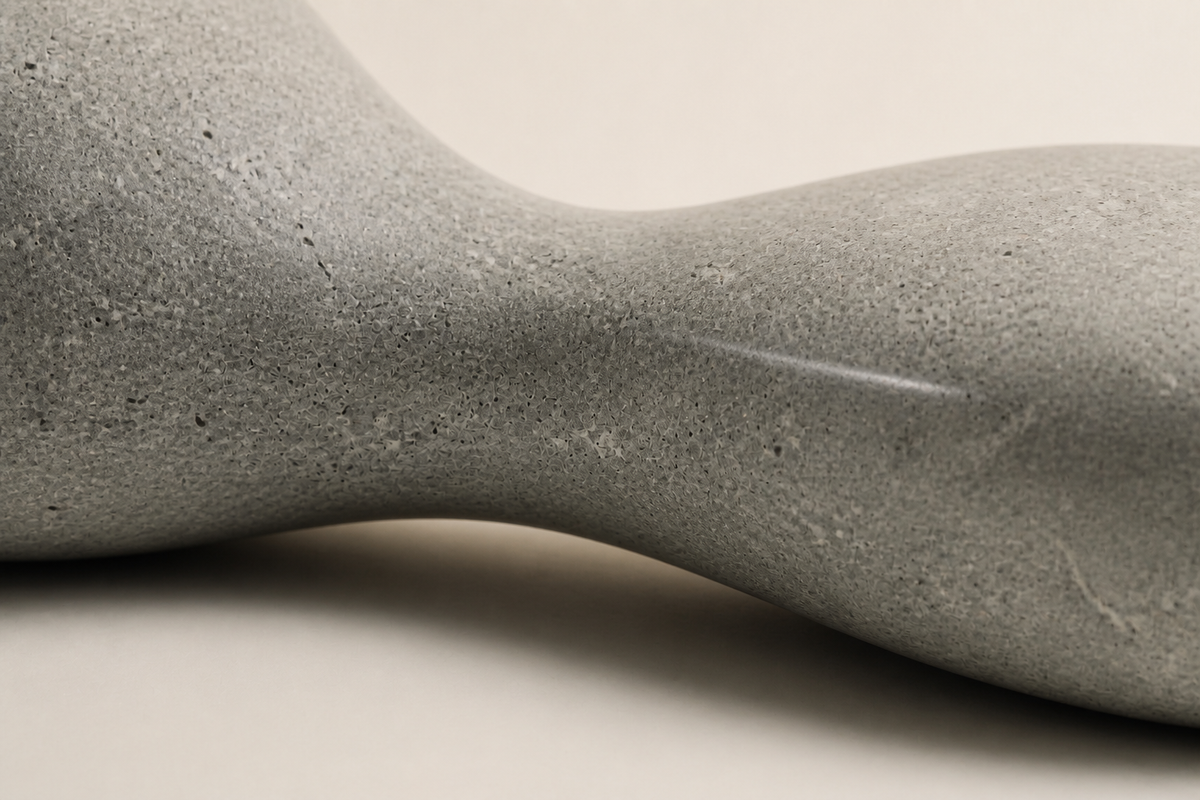 PEBBLE FLOW BENCH XIII, close studio detail of the surface and material