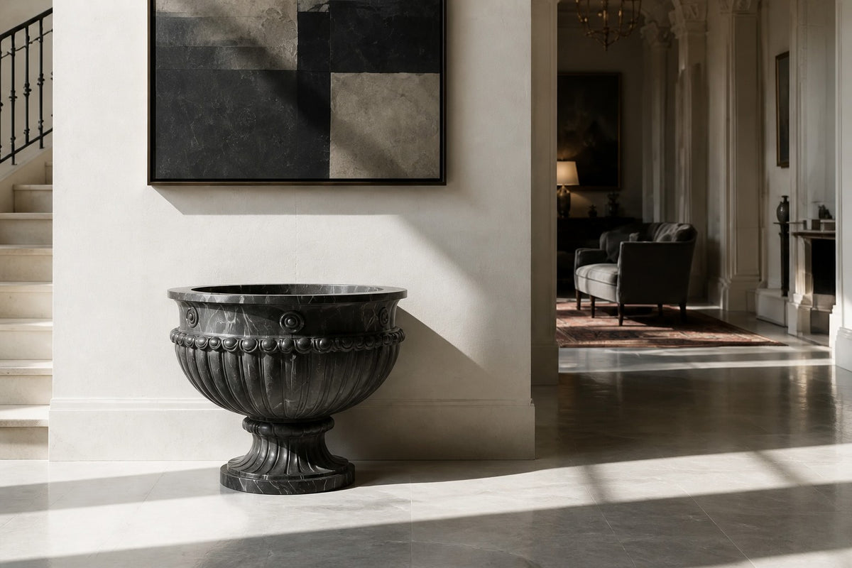 Pietra Grey Classical Fluted Marble Urn Planter