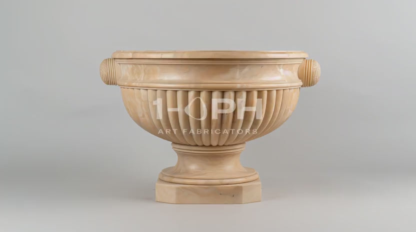 Load video: Egyptian Beige Classical Marble Urn Planter