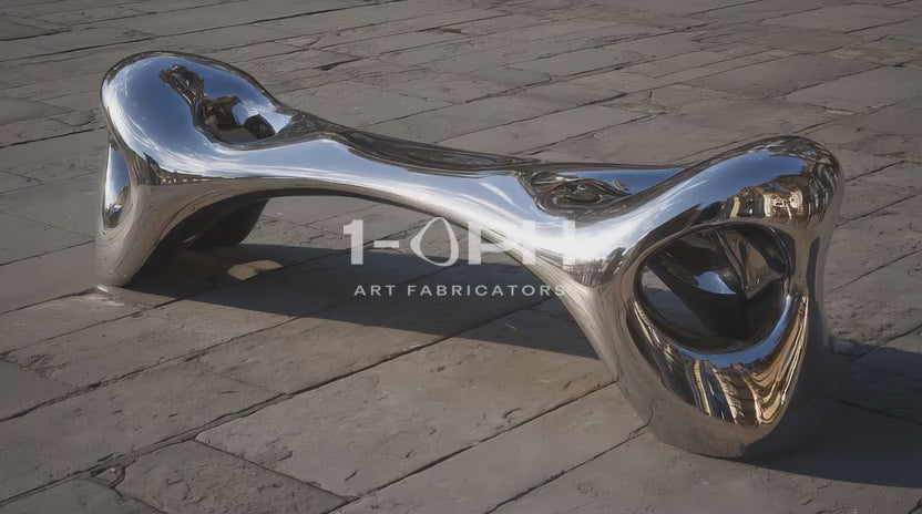 Fluidis Bench — Mirror-Polished Stainless Steel Sculpture Bench