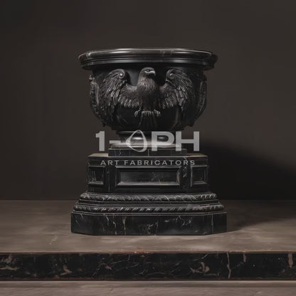 Imperial Nero Marquina Eagle Marble Urn Planter