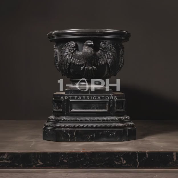 Imperial Nero Marquina Eagle Marble Urn Planter