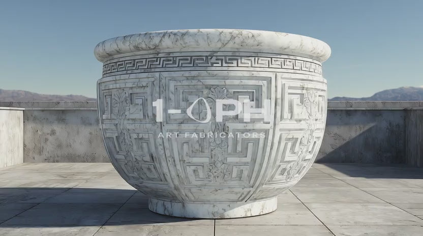 Load video: Imperial Helios Vessel — Monumental Carved Marble Planter
