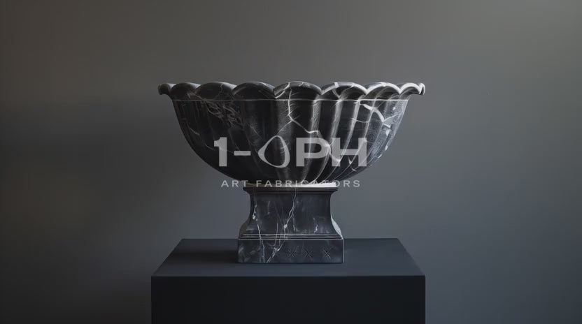Load video: Nero Fluted Marble Urn Planter