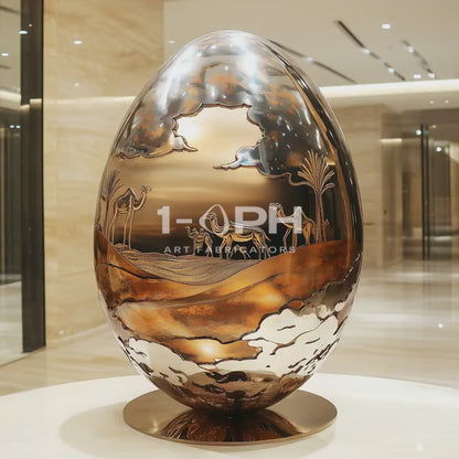 Desert Reverie — Engraved Stainless Steel Egg Sculpture
