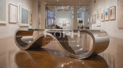 AeroLoop Bench — Ribbon-Form Mirror Stainless Steel Sculpture Bench