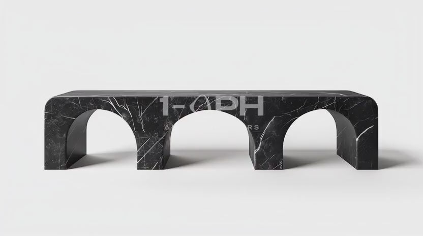 Load video: Tri-Arch Monolith Marble Bench