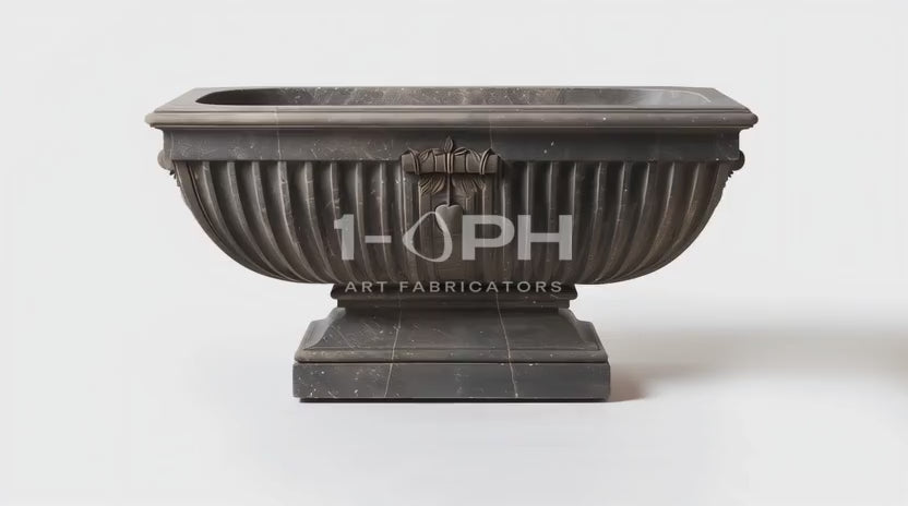 Load video: Pietra Grey Garland Marble Urn Planter