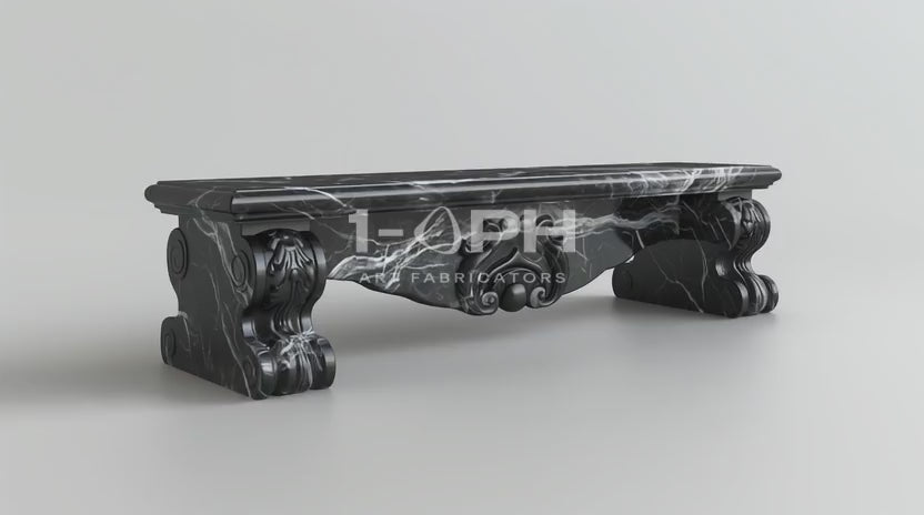 Load video: Baroque Nero Marble Bench