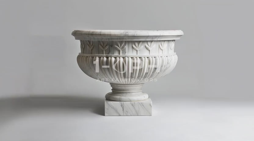 Load video: Calacatta Laurel Marble Urn Planter