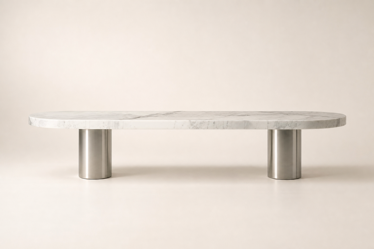 Quieta marble sculptural bench, studio view of the whole piece