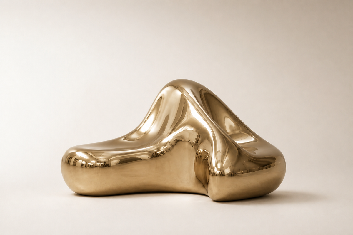Raha 150 bronze sculptural bench, studio view of the whole piece