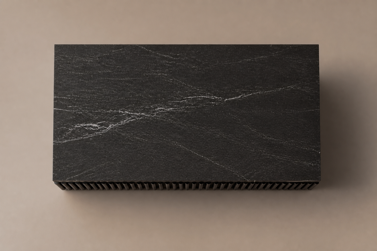 Reeded Base Capped black marble plinth base by 1-OPH, overhead view