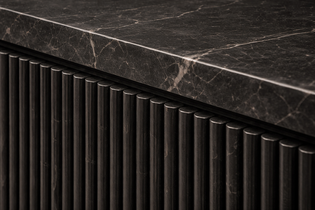 Reeded Base Capped black marble plinth base by 1-OPH, surface detail