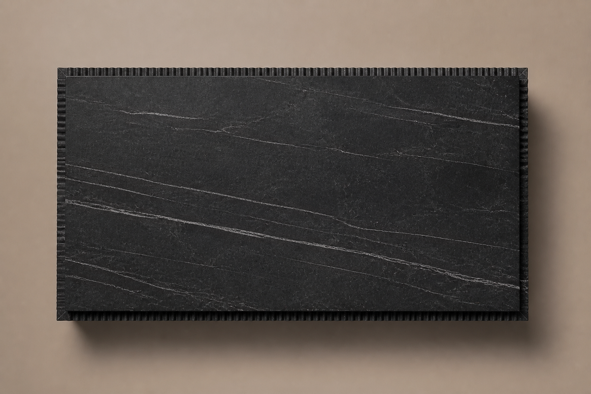 Reeded Base Long black marble plinth base by 1-OPH, overhead view