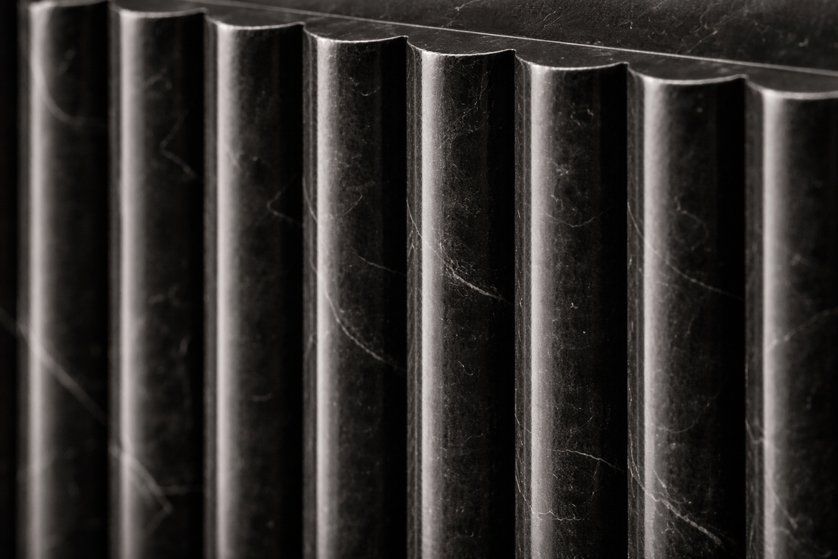 Reeded Base Long black marble plinth base by 1-OPH, surface detail