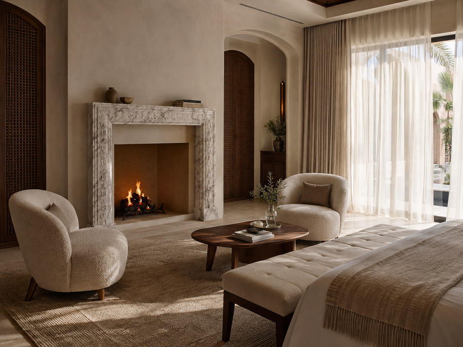 Remanso fireplace, shown in a room setting