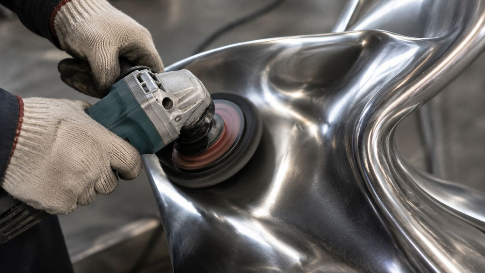 Hand polishing the mirror stainless steel of The Ribbon