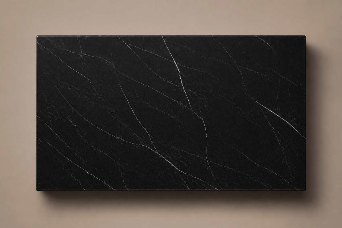 Ribbed Horizontal Base Deep black marble plinth base by 1-OPH, overhead view