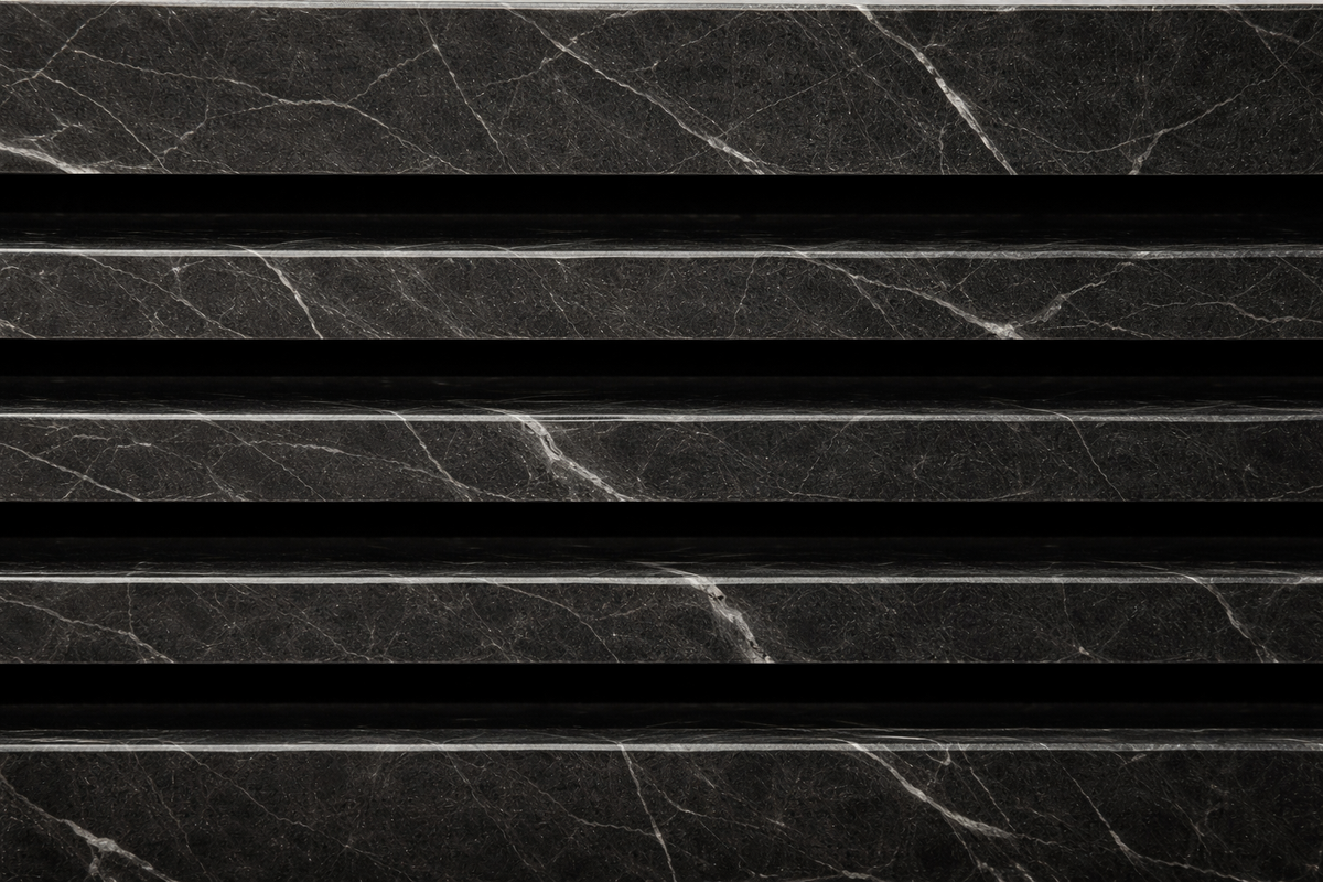 Ribbed Horizontal Base Deep black marble plinth base by 1-OPH, surface detail