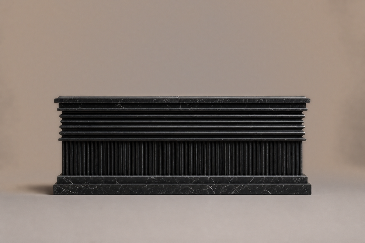 Ribbed Horizontal Base Plinth black marble plinth base by 1-OPH, side elevation