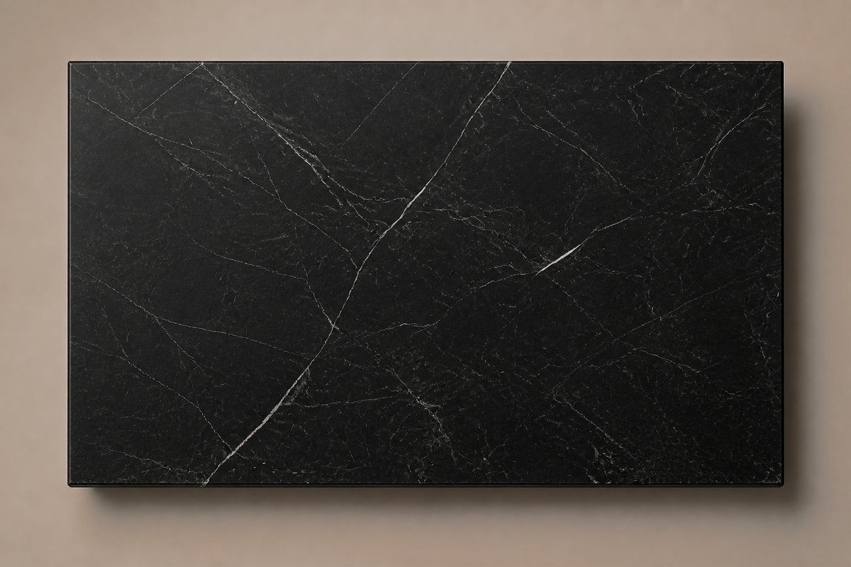 Ribbed Horizontal Base Wide black marble plinth base by 1-OPH, overhead view