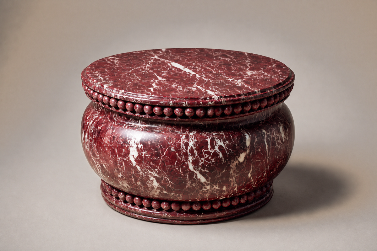 Rosso Levanto Beaded Base rosso levanto marble plinth base by 1-OPH, three-quarter studio view