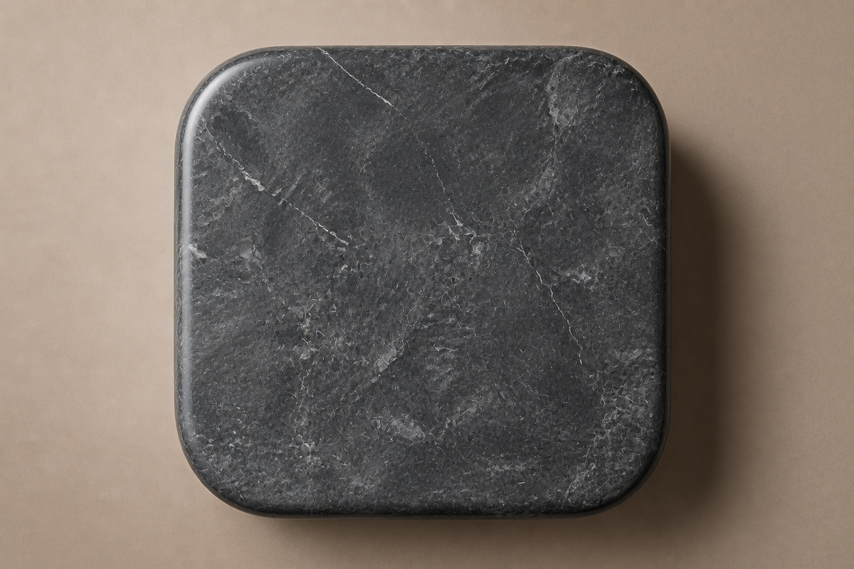 Rounded Cube Base Cube black marble plinth base by 1-OPH, overhead view