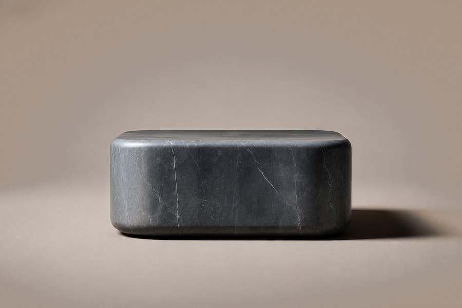 Rounded Cube Base Low black marble plinth base by 1-OPH, surface detail