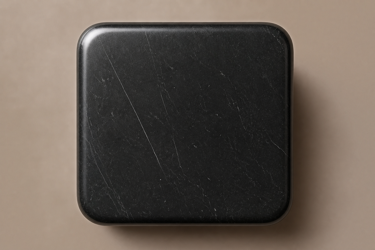 Rounded Cube Base Tall black marble plinth base by 1-OPH, overhead view