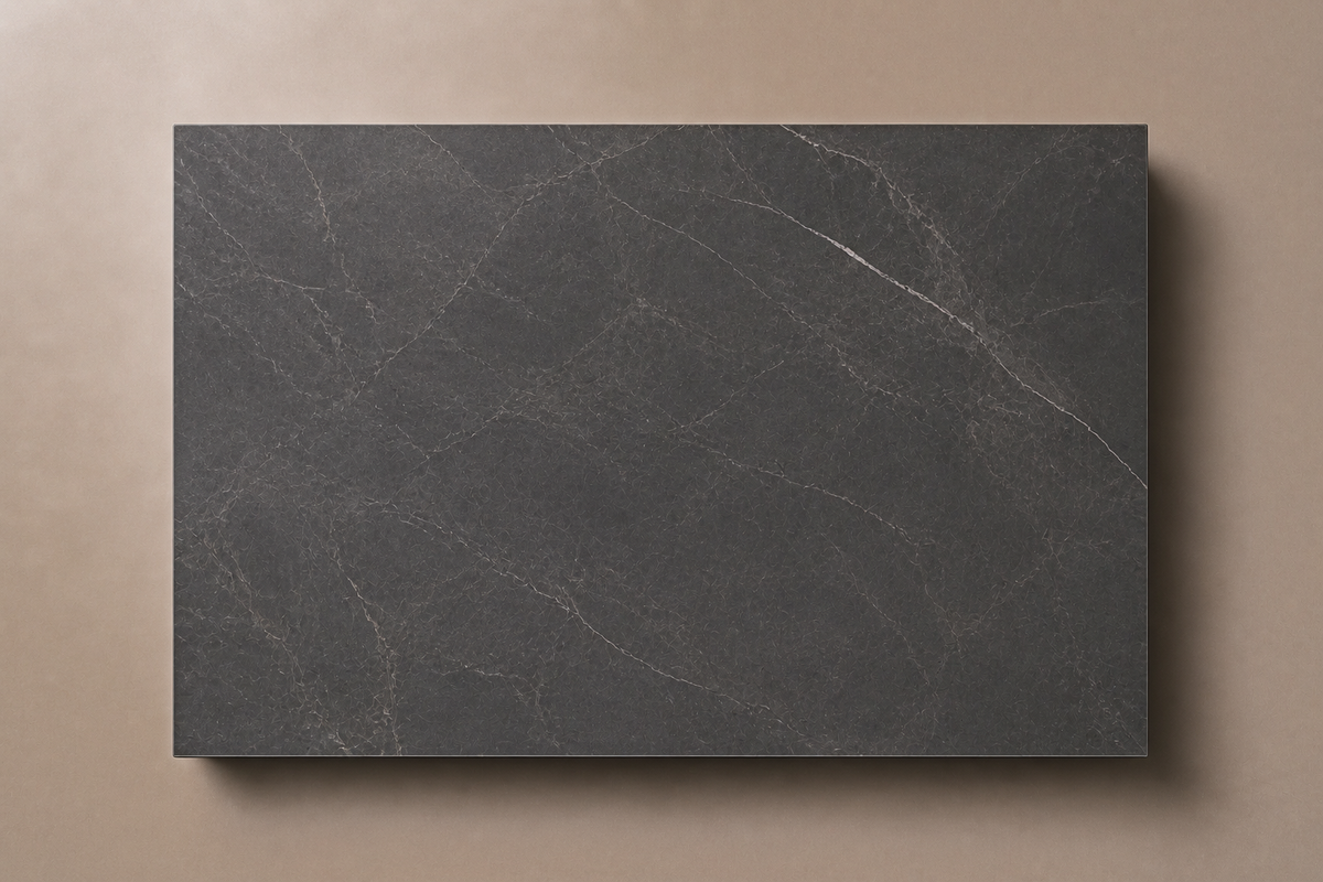 Rounded Miter Base Deep black marble plinth base by 1-OPH, overhead view