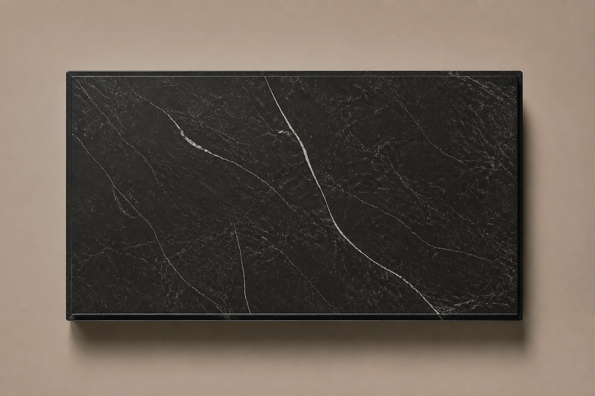 Rounded Miter Base Slim black marble plinth base by 1-OPH, overhead view