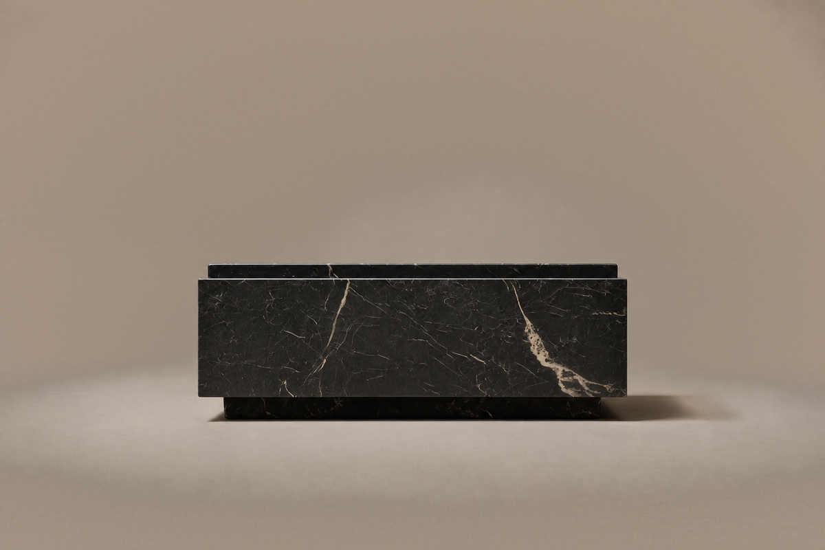 Rounded Miter Base Slim black marble plinth base by 1-OPH, surface detail